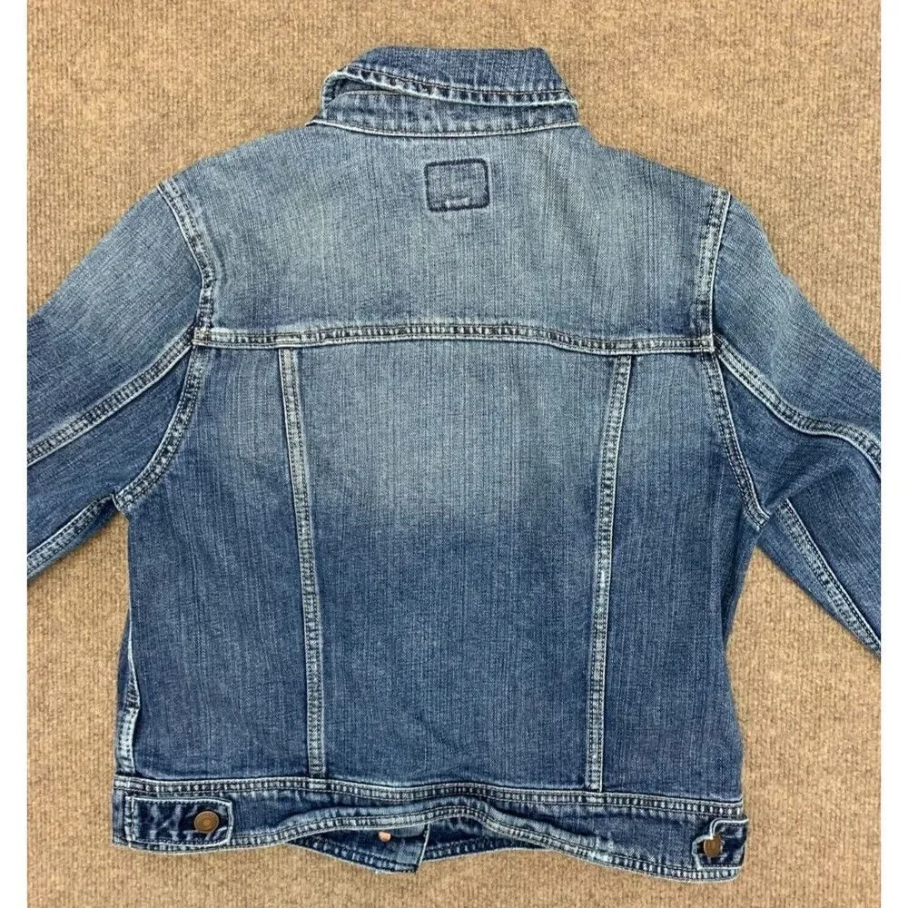 Vintage American Eagle Jacket Womens L Denim Trucker Type III Distressed Y2K - Picture 2 of 8
